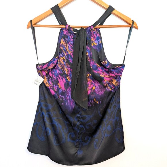 NWT Tahari | 100% Silk Halter Blouse Top Black w/ Abstract Print | Size Small - Picture 9 of 13